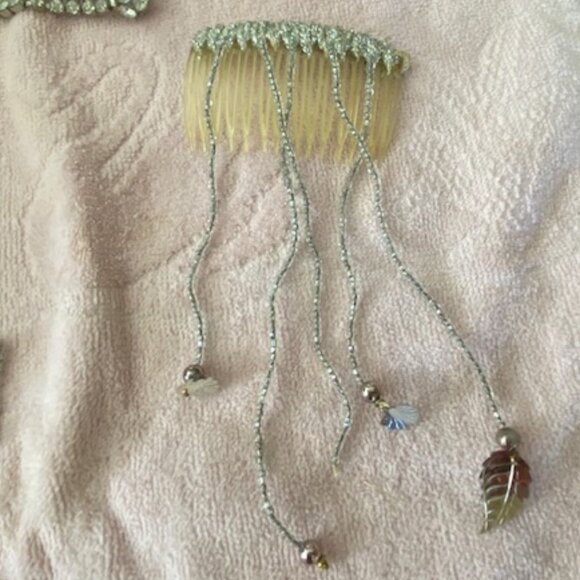 Vintage 5pc ANTIQUE SILVER & RHINESTONE Belt BRACELET Necklace EARRINGS HairClip - Picture 8 of 14